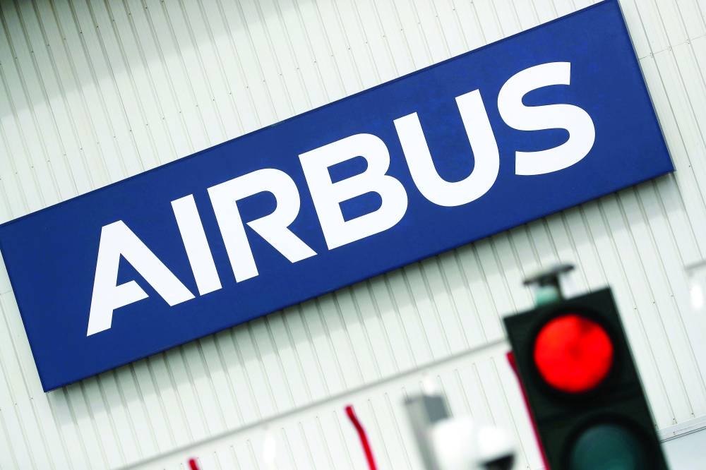 The logo of Airbus is pictured at the entrance of the Airbus facility in Bouguenais, near Nantes, France. - Reuters