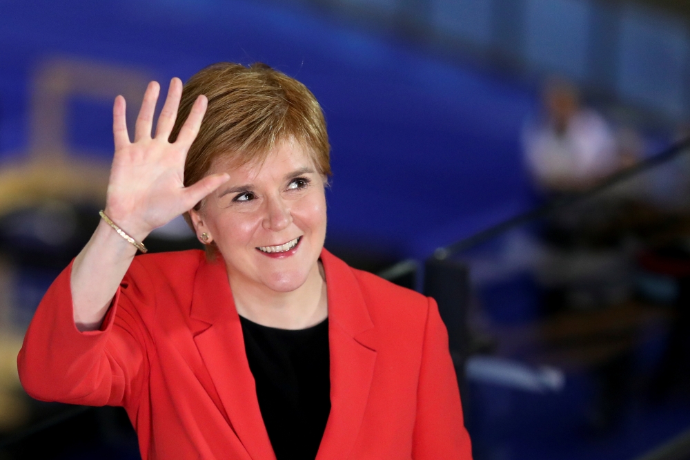 Scottish First Minister Nicola Sturgeon gives a TV interview at a counting centre, in Glasgow, Scotland. - Reuters
