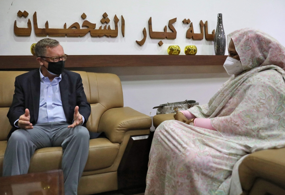 US Special Envoy for the Horn of Africa Jeffrey Feltman meets with Sudanese Foreign Minister Maryam al Sadeq al Mahdi in Khartoum. - AFP 