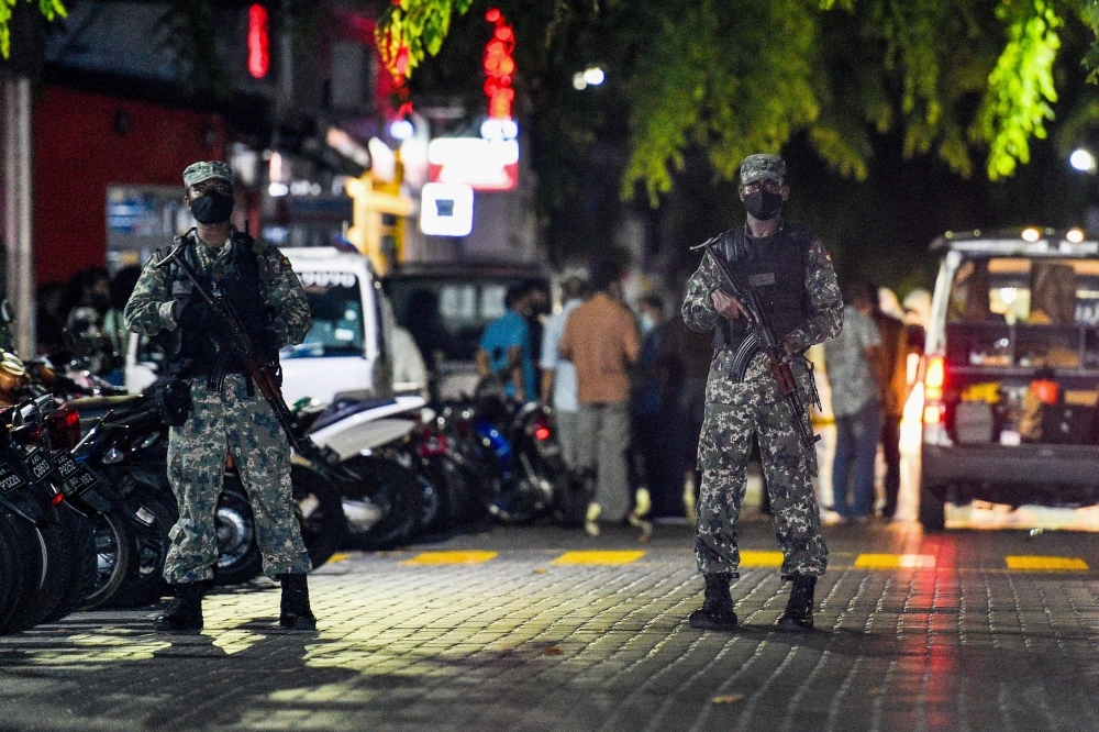 Soldiers secure a site after a bomb blast injured former Maldives president and current parliament speaker Mohamed Nasheed in Male last week. - AFP 