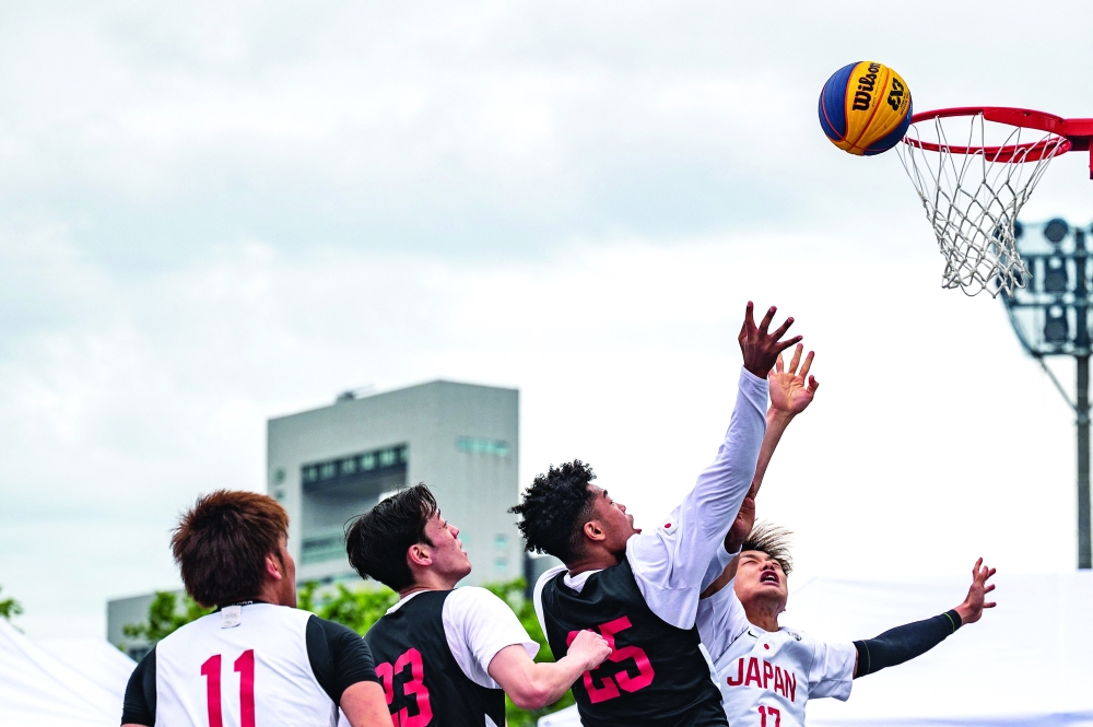 Action during the men's 3X3 basketball semifinal, a test event for the 2020 Tokyo Olympics. -- AFP