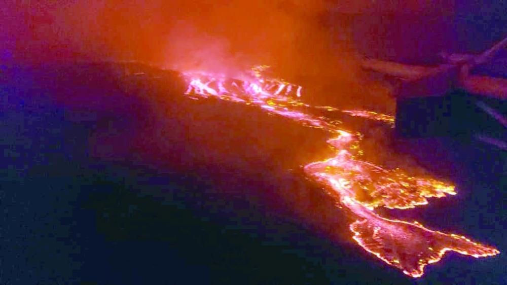 An aerial view shows lava flowing from the volcanic eruption of Mount Nyiragongo near Goma, in the Democratic Republic of Congo. - Reuters
