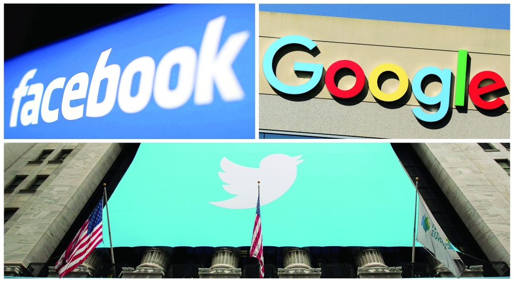 Facebook, Google and Twitter logos are seen in this combination photo from Reuters files. 
