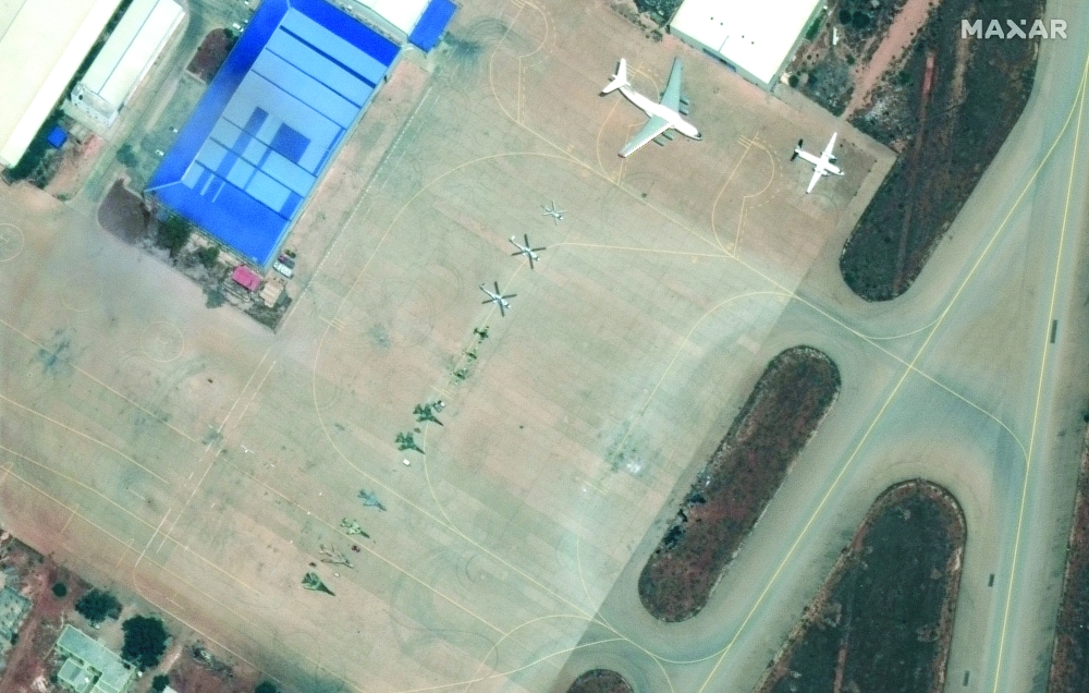 A satellite image shows fighter aircraft, transport planes and helicopters for a Libyan National Army (LNA) military parade at Benina Airport in Benghazi. - Reuters  