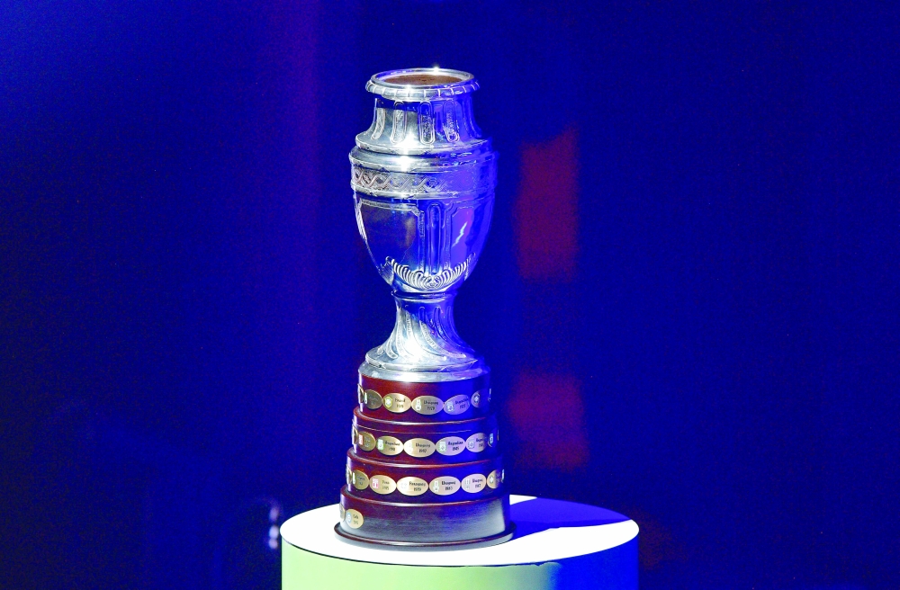 In this file photo taken on January 24, 2019 the Copa America trophy is pictured during the 2019 Copa America draw in Rio de Janeiro, Brazil. AFP 