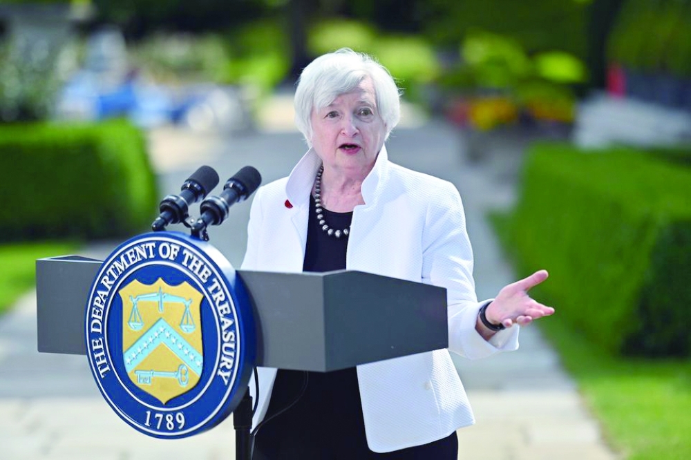 US Treasury Secretary Janet Yellen speaks during a news conference at Winfield House in London, Britain. — Reuters