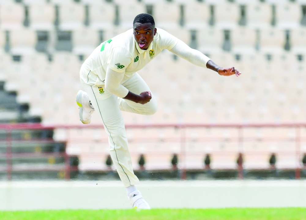 Lungi Ngidi of South Africa bowls during day 1 of the first Test against West Indies.  -- AFP 