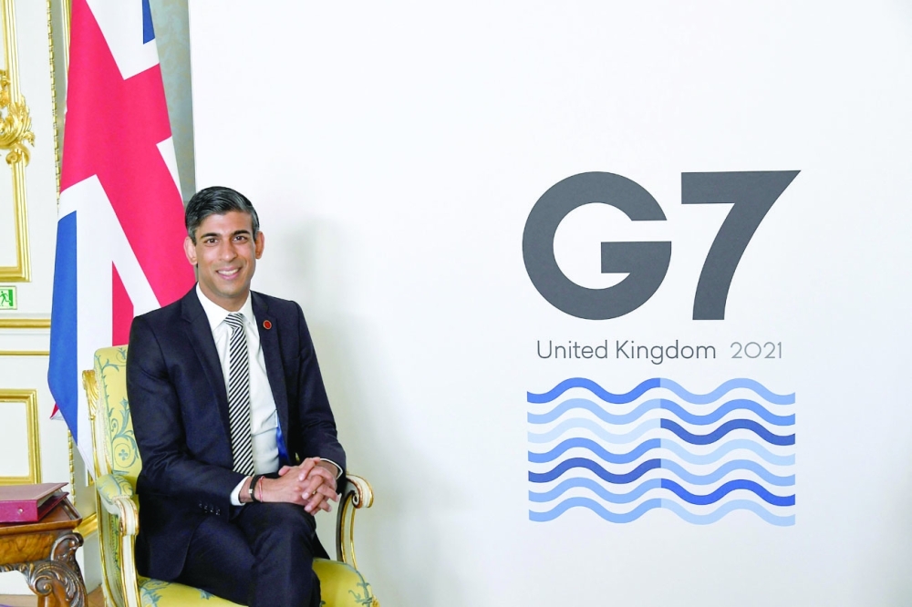 Britain's Chancellor of the Exchequer Rishi Sunak poses at the G7 Finance Ministers Meeting at Lancaster House in London. - AFP