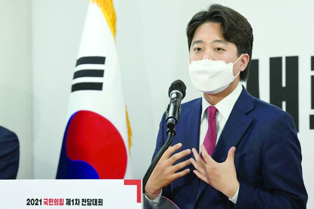 Lee Jun-seok, newly elected chairman of the main opposition People Power Party at the party's headquarters in Seoul. - AFP 
