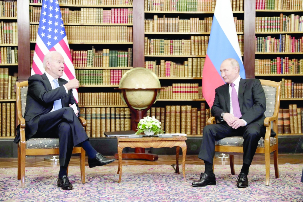 US President Joe Biden with Russian President at the ‘Villa la Grange’ in Geneva on Wednesday. — AFP