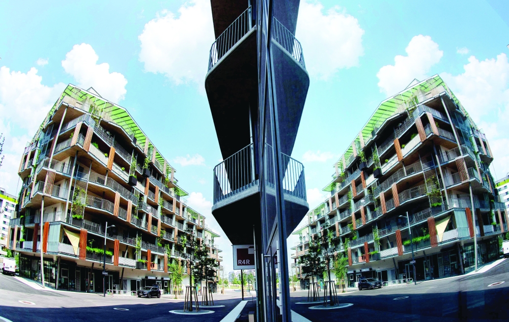 A general view of an apartment building at the Vienna's suburb Seestadt, Austria. - AFP