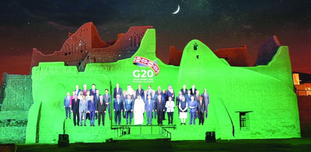 'Family Photo' for the annual G20 Summit World Leaders is projected onto Salwa Palace in At-Turaif in Diriyah, Saudi Arabia, in this file photo. — Reuters