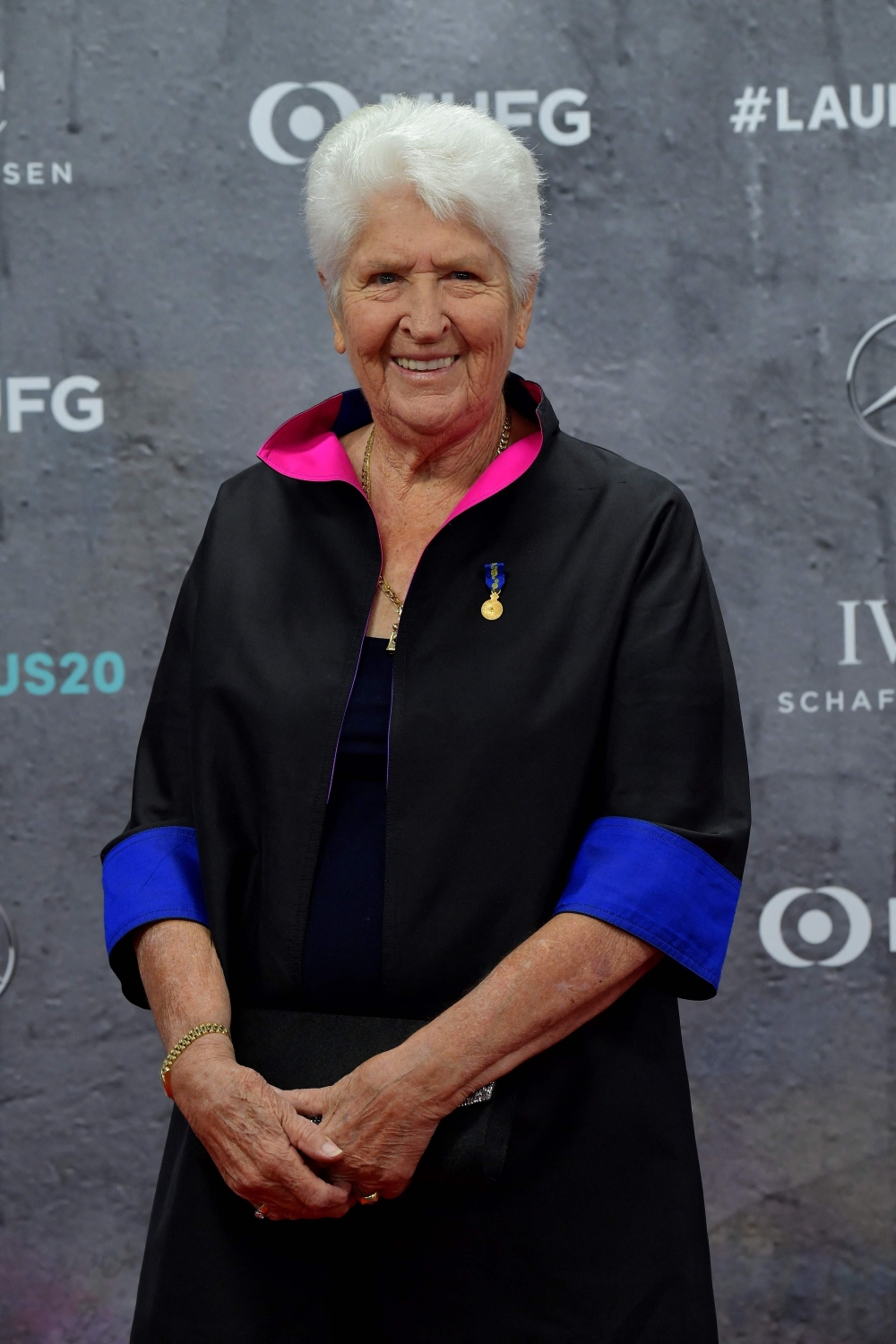 Laureus Academy Member Dawn Fraser poses on the red carpet prior to the 2020 Laureus World Sports Awards ceremony in Berlin.  


