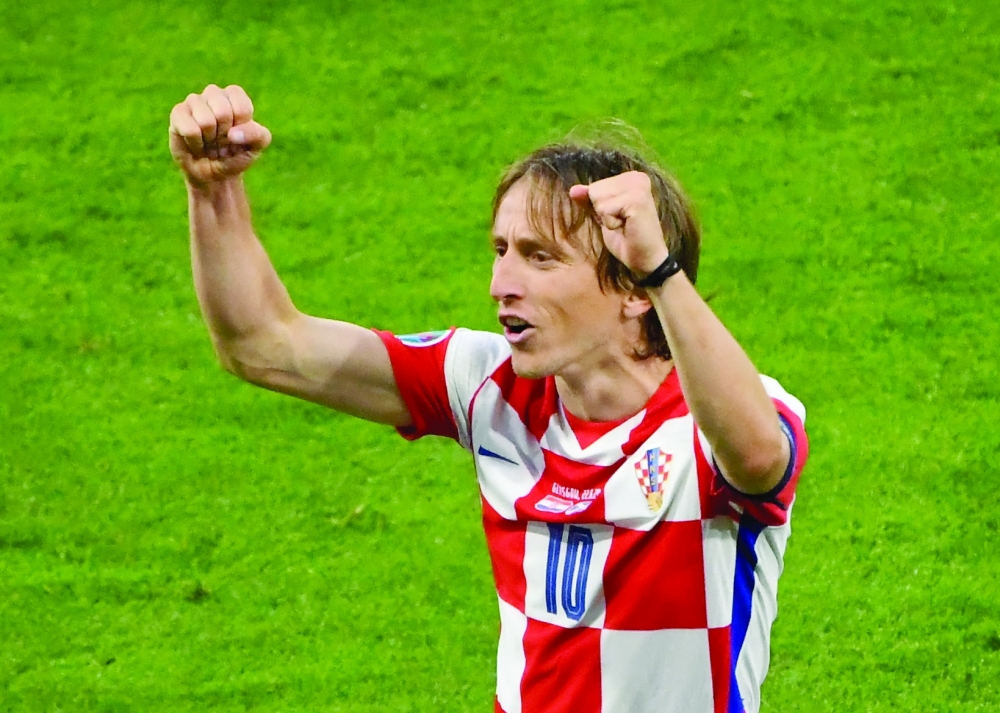 Croatia’s Luka Modric celebrates after the match against Scotland. — Reuters