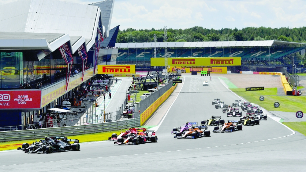 General view at the start of the 2020 British Grand Prix race at Silverstone Circuit. -- Reuters