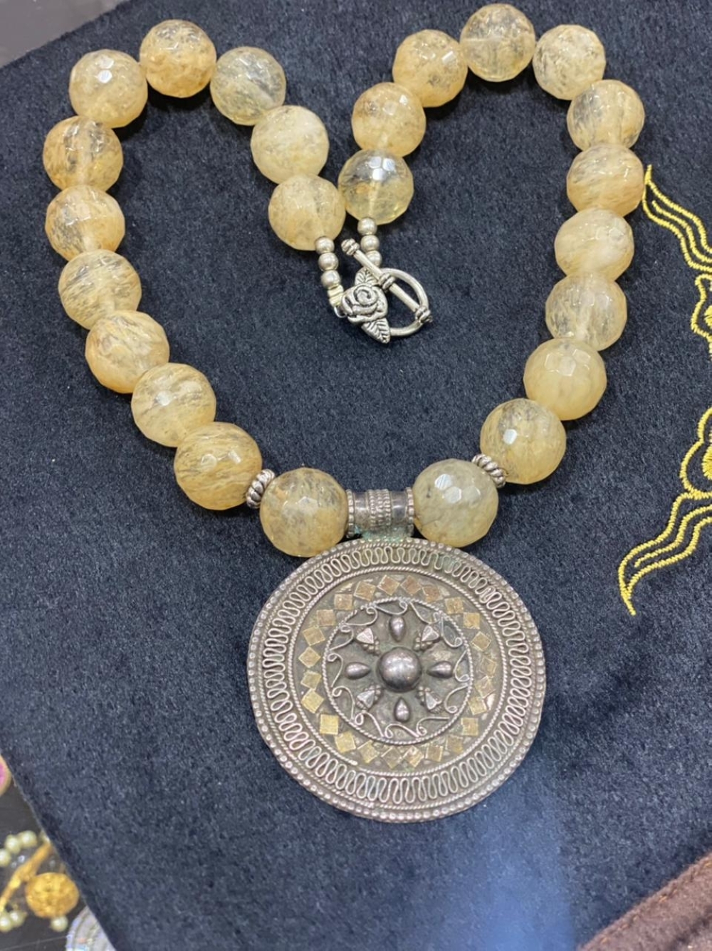 Natural Stones with Omani Silver Pendant