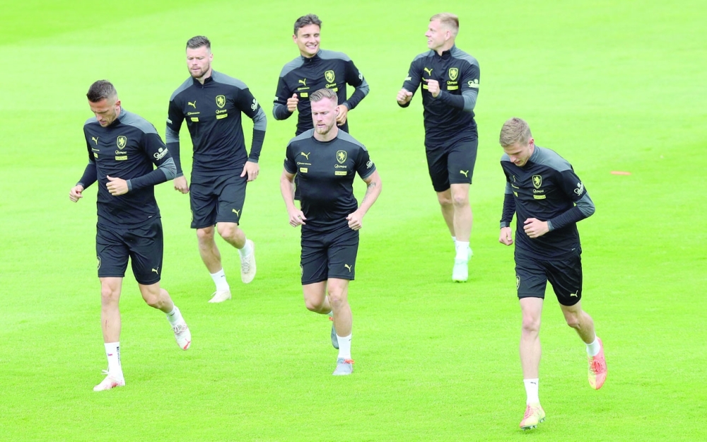Czech Republic's players take part in a training session in Prague. -- AFP 