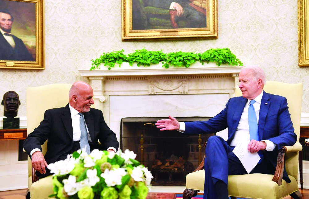 President of Afghanistan Ashraf Ghani meets with US President Joe Biden in Washington, DC. - AFP 
