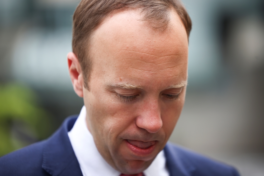 Britain's Health Secretary Matt Hancock is seen outside the BBC Headquarters in London