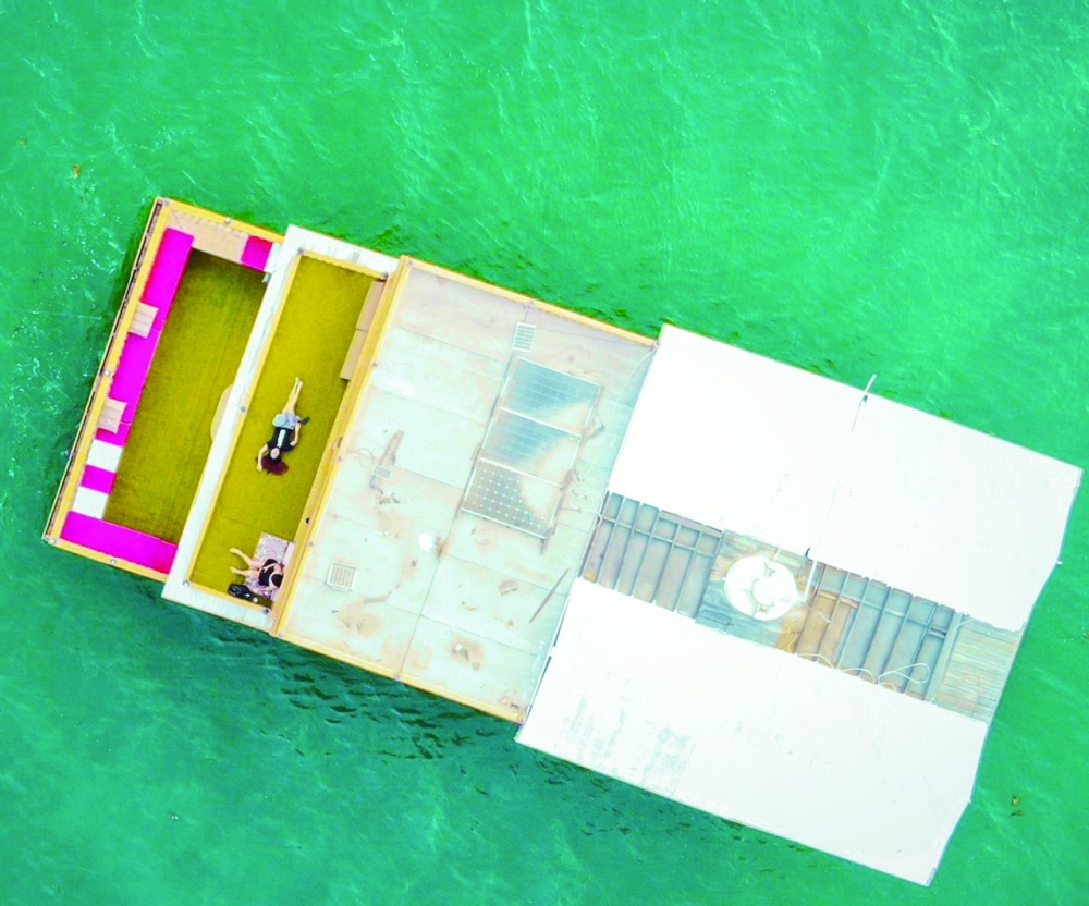 One of the floating chalets from the air