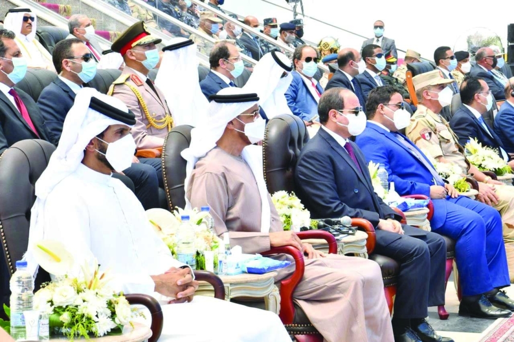 Egyptian President Abdel Fattah al Sisi and Abu Dhabi Crown Prince Sheikh Mohammed bin Zayed al Nahyan are seen during the inauguration of the new 'July 3' naval base, in Marsa Matruh Egypt.- Reuters
