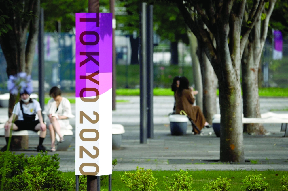 The logo of Tokyo 2020 is displayed near Odaiba Seaside Park in Tokyo. -- AFP