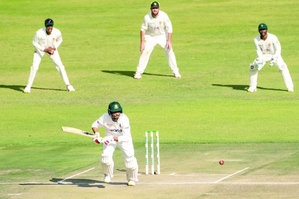 Bangladesh’s Mahmudullah plays a shot during the first Test against Zimbabwe in Harare. — AFP