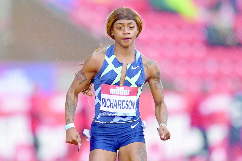 US sprinter Sha'Carri Richardson in action in the women's 100m during the Diamond League at Gateshead International Stadium on May 23. -- AFP