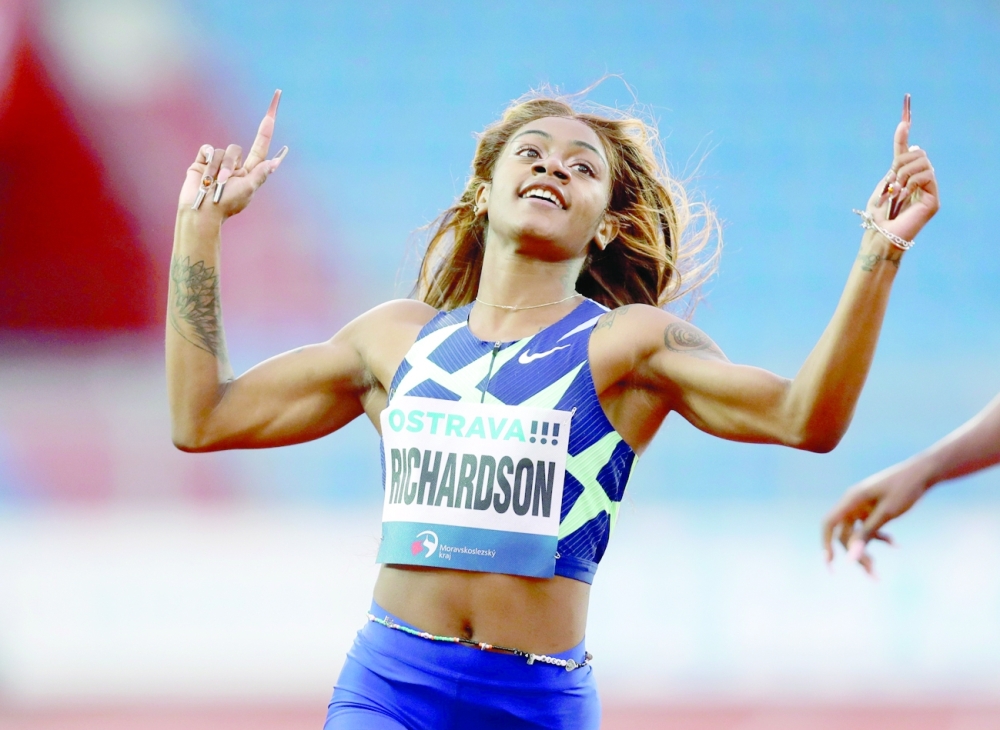 Sha'Carri Richardson of the U.S. on her way to win the women's 200m at Ostrava Golden Spike meet on May 19. -- Reuters