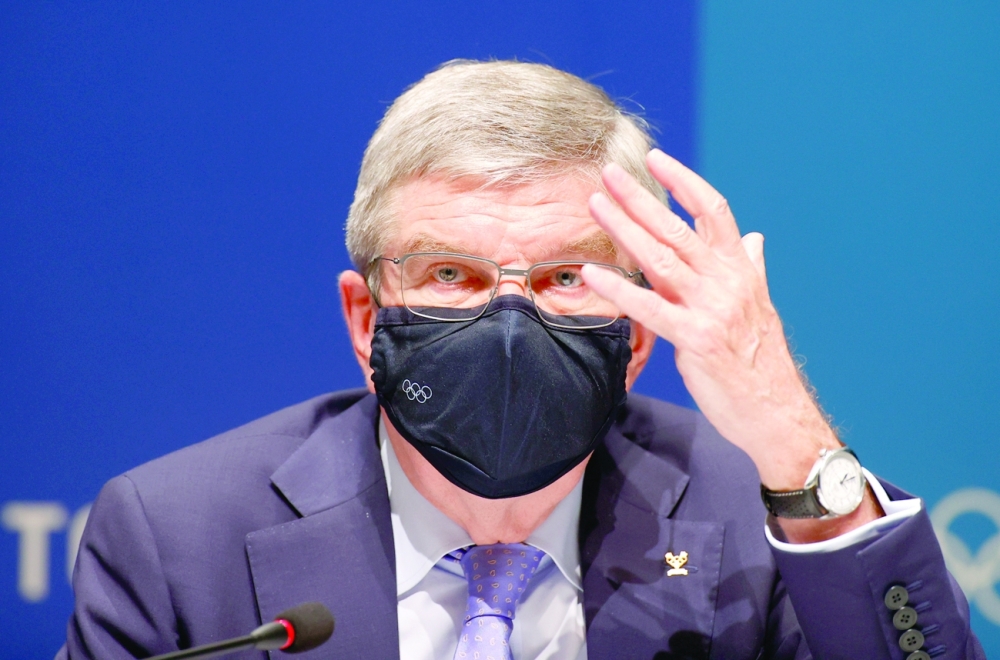 President Thomas Bach during the news conference. -- Reuters