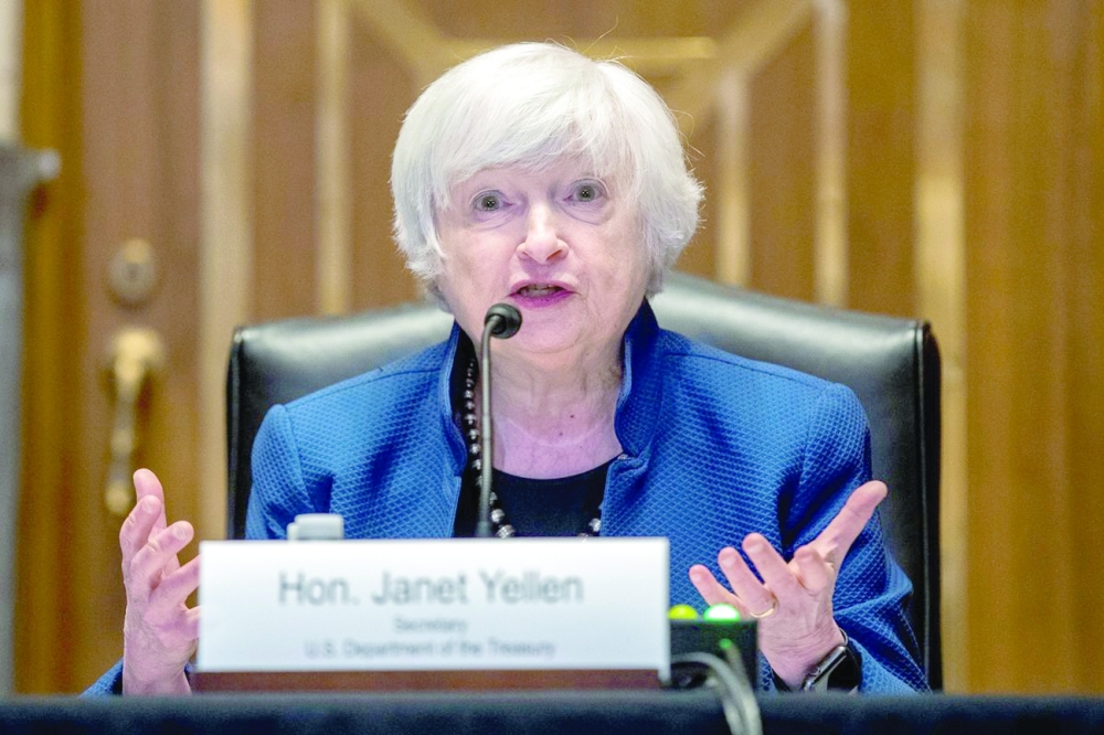 US Treasury Secretary Janet Yellen testifies on the FY22 Treasury budget request on Capitol Hill, in Washington. — Reuters