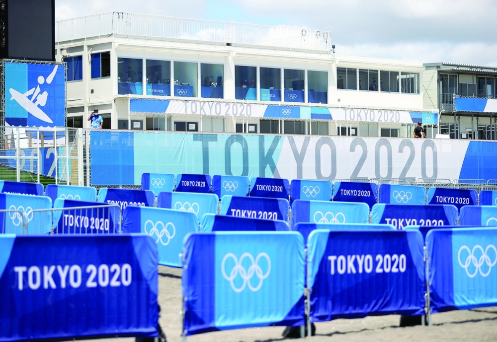 A view shows Tokyo 2020 Olympic Games signage at Tsurigasaki Beach, the surfing competition venue for the games, in Ichinomiya town. Reuters
