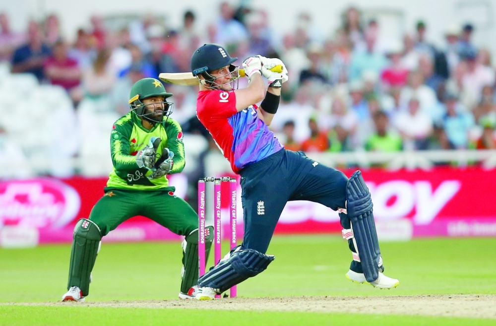 England's Liam Livingstone plays a shot against Pakistan. -- Reuters