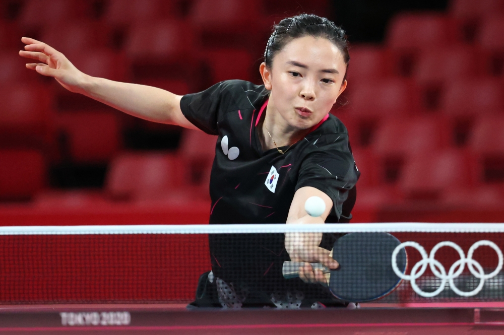 Jeon Ji-Hee of South Korea during training. -- Reuters