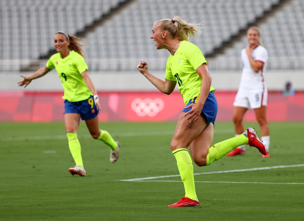 Stina Blackstenius of the Sweden celebrates scoring their first goal. -- Reuters