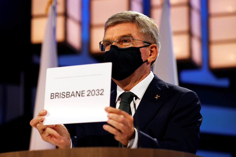 IOC President Thomas Bach announces Brisbane as the 2032 Summer Olympics host city during the 138th IOC session in Tokyo. -- Reuters