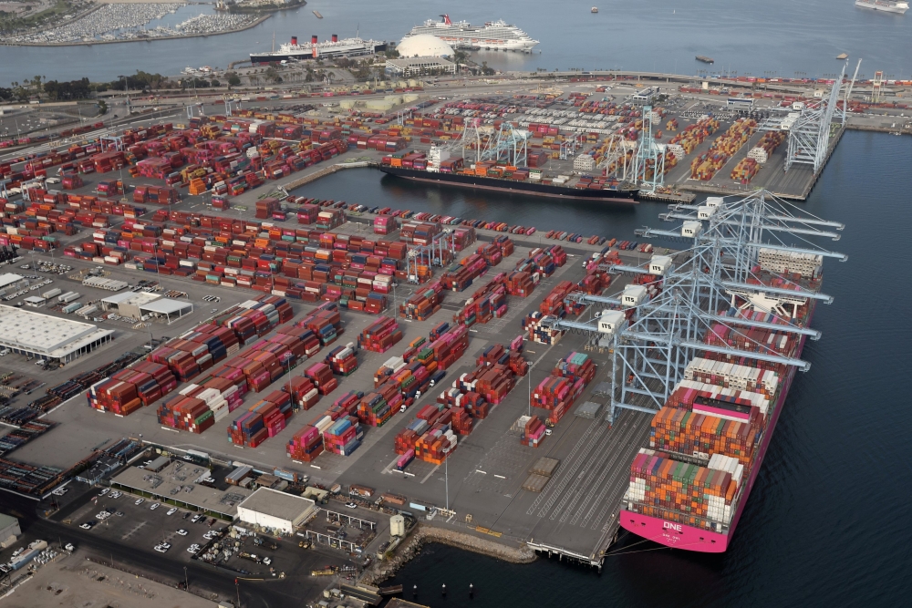 Shipping containers are seen at a terminal at the Port of Long Beach-Port in Los Angeles, California. — Reuters