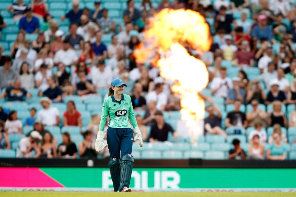 Oval Invincibles' Sarah Bryce looks on during the inaugural match. -- AFP