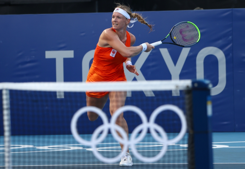 Kiki Bertens of the Netherlands in action during her first-round match against Marketa Vondrousova of Czech Republic 
