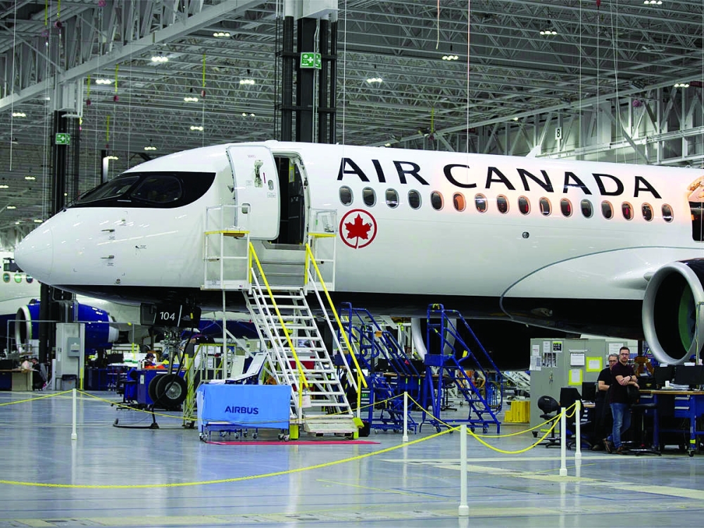An aircraft is seen inside the Air Canada hangar at Pearson Toronto International Airport in Toronto. — Reuters