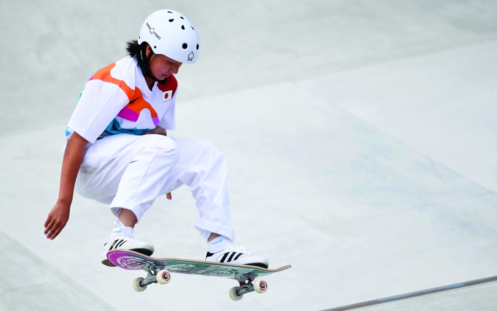 Momiji Nishiya of Japan takes part in skateboarding women's street final. -- Reuters 
