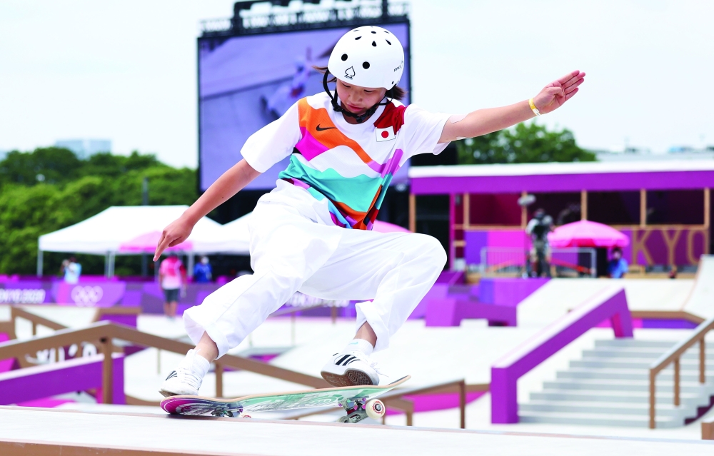 Momiji Nishiya of Japan takes part in skateboarding women's street final. -- Reuters 