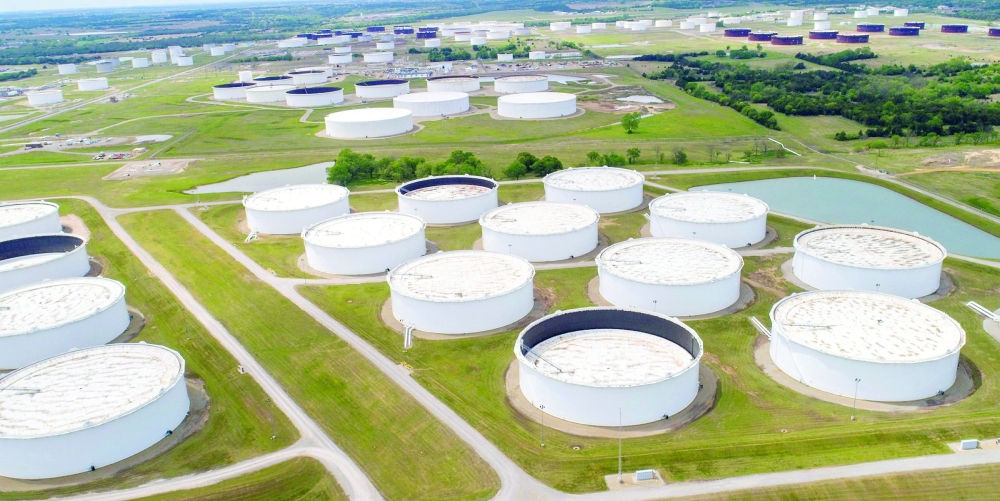 Crude oil storage tanks are seen in an aerial photograph at the Cushing oil hub in Cushing, Oklahoma. — Reuters