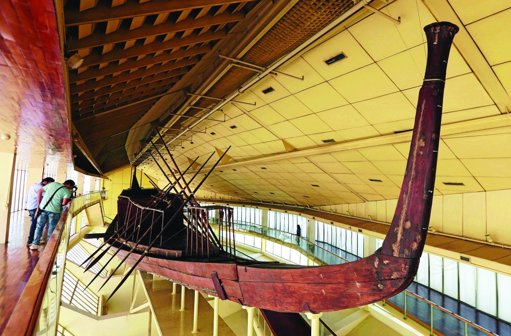 FILE PHOTO: King Khufu's solar boat is displayed at a museum on the northern side of Khufu's Great Pyramid
