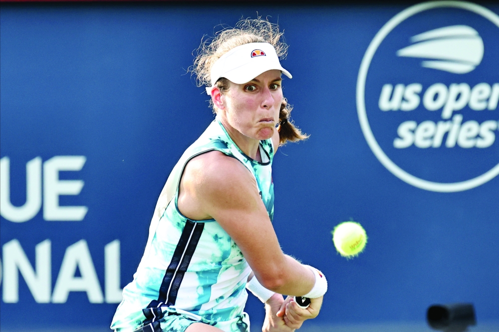 Johanna Konta from Great Britain hits a shot against Elina Svitolina of 
Ukraine. — USA Today Sports