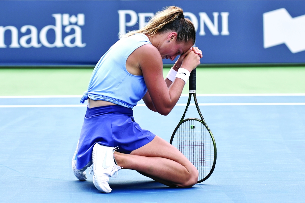 Aryna Sabalenka of Belarus reacts during the match against Sloane Stephens of USA. — USA Today Sports