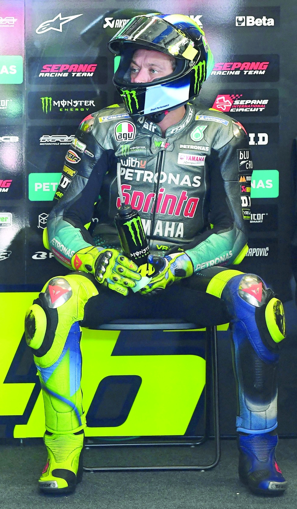 Valentino Rossi waits in the garage during the third free practice session ahead of the Styrian MotoGP in Spielberg, Austria. -- AFP 