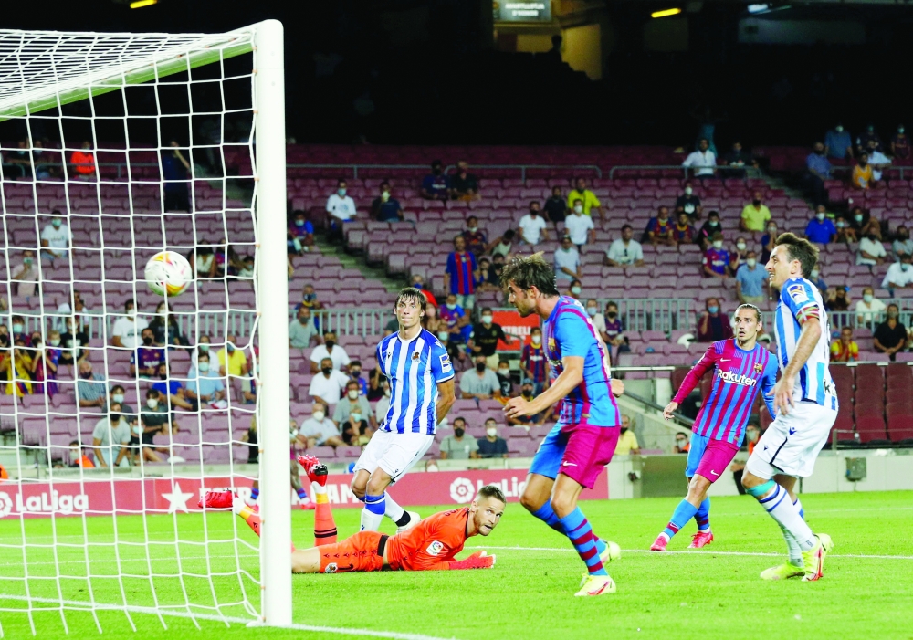 Barcelona’s Sergi Roberto scores their fourth goal. — Reuters