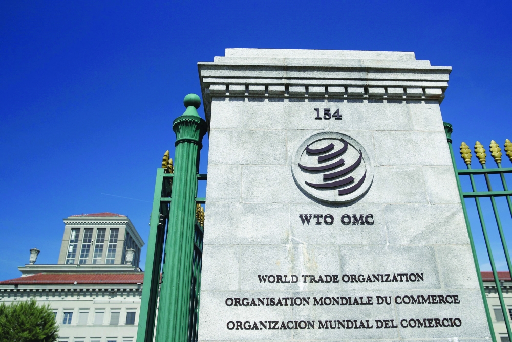 World Trade Organization logo is pictured at its headquarters in Geneva, Switzerland. — Reuters
