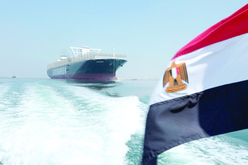 Ever Given, one of the world's largest container ships, is seen after sailing through Suez Canal in Ismailia on Friday. -- Reuters
